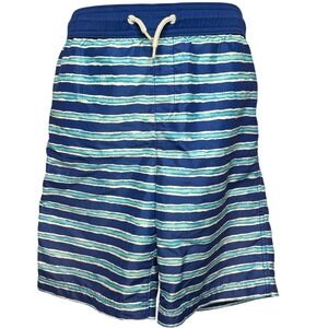 Lands End Boys Blue Striped Swim Trunks Sz L 14-16 Mesh Lined Board Beach Shorts